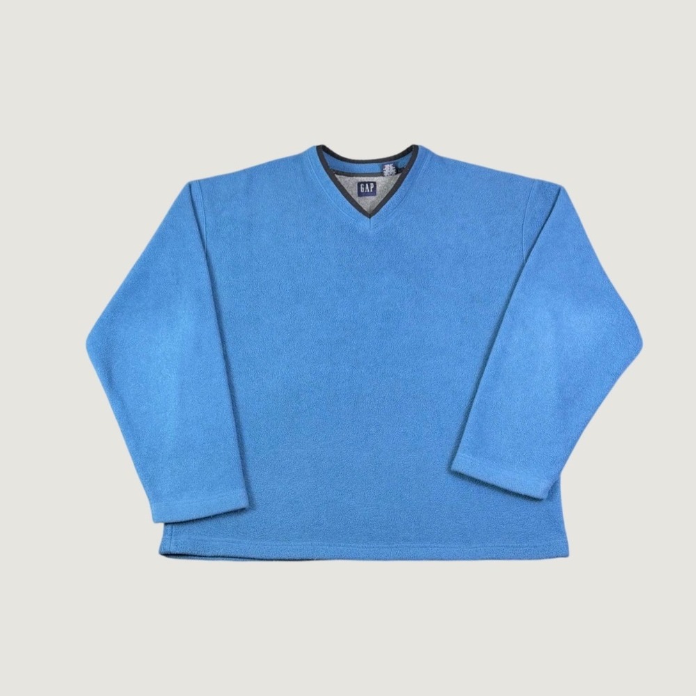 Gap Vintage Mens Blue Fleece V-Neck Pullover Sweater Size XL Long Sleeve